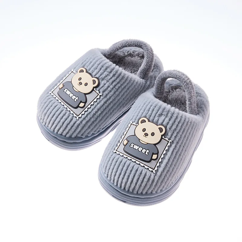 2024 Children Winter Slippers Cartoon Bear Rabbit Boys Girls Slippers Thick Plush Warm Soft Sole Kids Floor Shoes