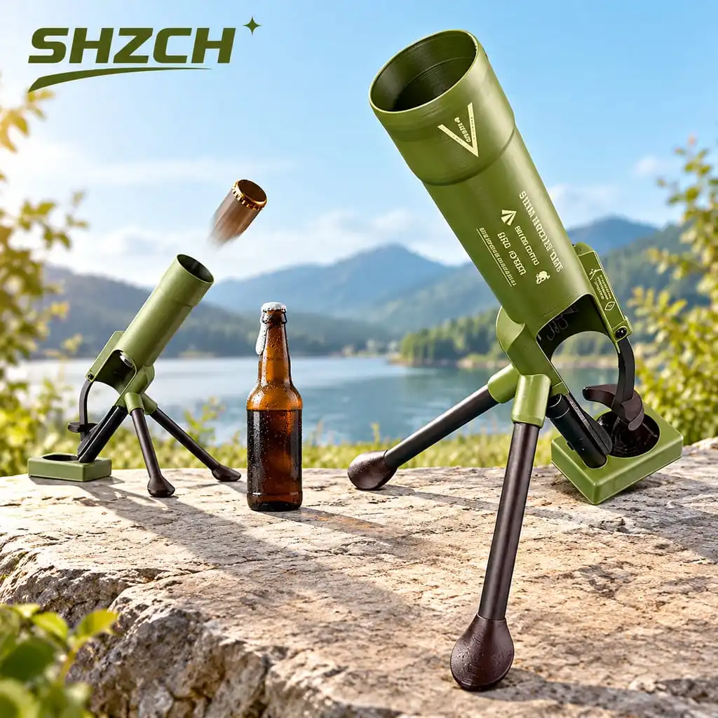Mortar Shaped Beer Bottle Opener 33/51mm Heavy Duty Tactical Cap Launcher Hands Free Push Down Beverage Bottle Opener