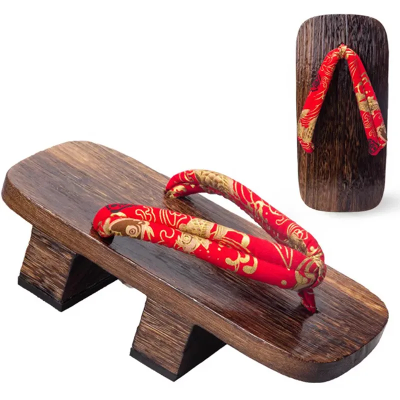Unisex Japanese Koi Fish Wooden Geta Summer Man Women Slippers Two-teeth Thick Platform Cosplay Costumes Shoes Flip Flops Clogs