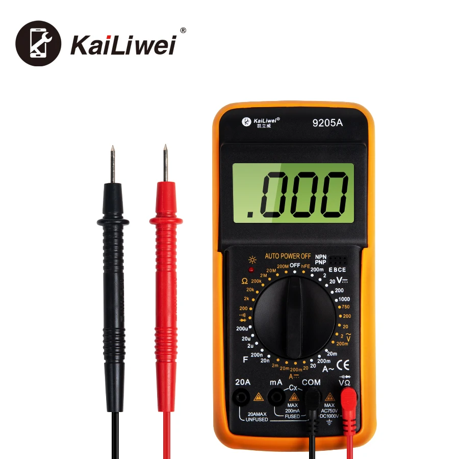 Kailiwei 9205A Multimetro digitale AC/DC Transistor Tester elettrico NCV Test Meter Profesional analogico Auto Range Multimetro