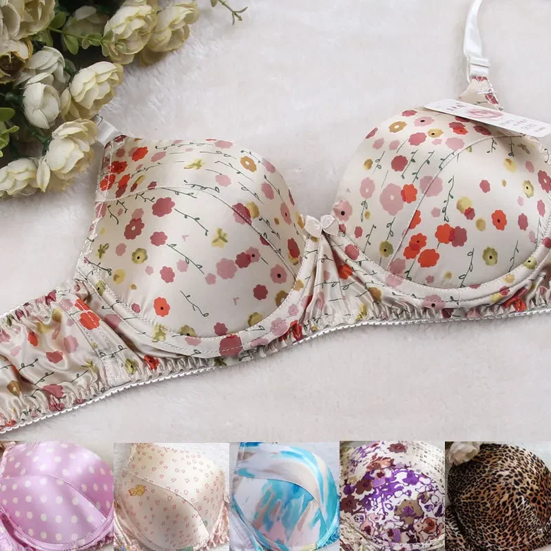 Free Shipping Women\'s Underwear Bra 100% Mulberry Silk Healthy Underwire Floral Print sexy bra