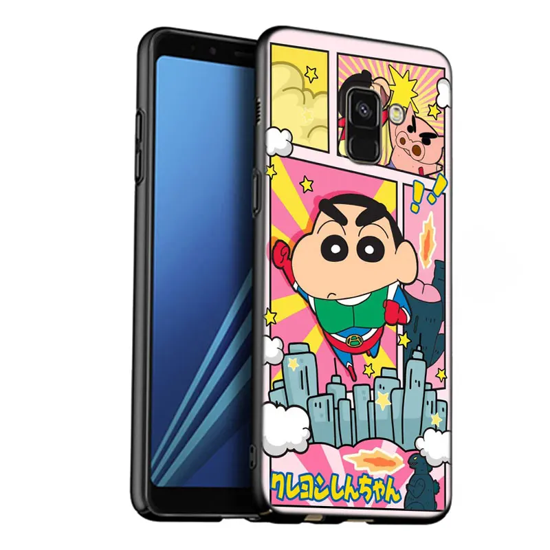 Cute Crayon Shin-chan Black Phone Case For Samsung Galaxy A01 A03 Core A04 E A02 A05 A10 A20 A21 A30 A50 S A6 A8 Plus A7 2018