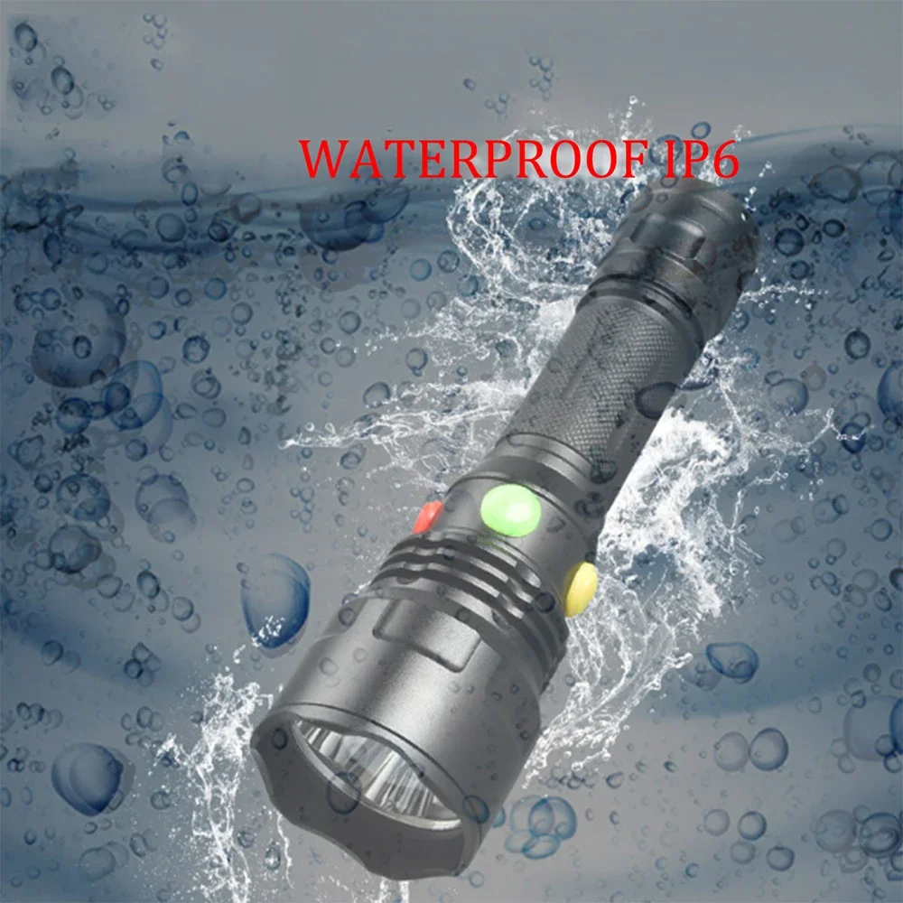 4 Color LED Flashlight Multicolor 100000LM Waterproof Magnetic Powerful Torch 9 Modes White Red Green Blue Light Hunting Fishing