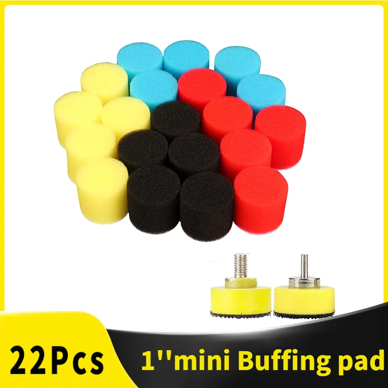 22Pcs Mini Buffing Polishing Pads Kit, 1 Inch Car Detail Polisher Sponge Foam Pad for Cordless Electric Drill Dremel Rotary Tool