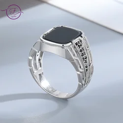 Silver Jewelry Ring Natural 10*14mm Big Black Agate Stone Vintage Ring For Women Party Anniversary Gifts Fine Jewelry FCGJHW