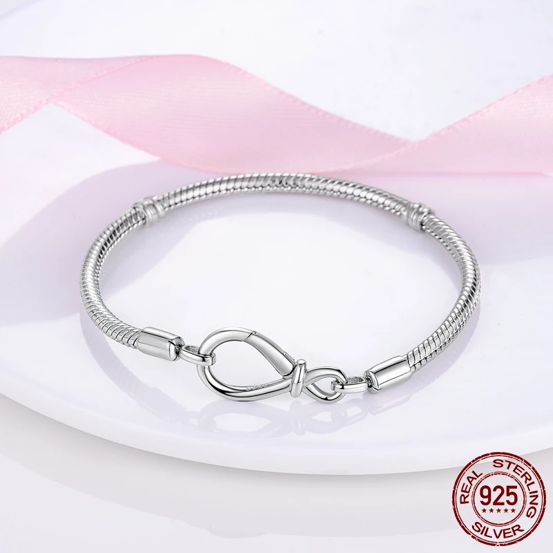 Trendy Femme Bracelet 925 Silver Moments Heart Closure Snake Chain Bracelet for Women Pulseras Mujer Jewelry Making