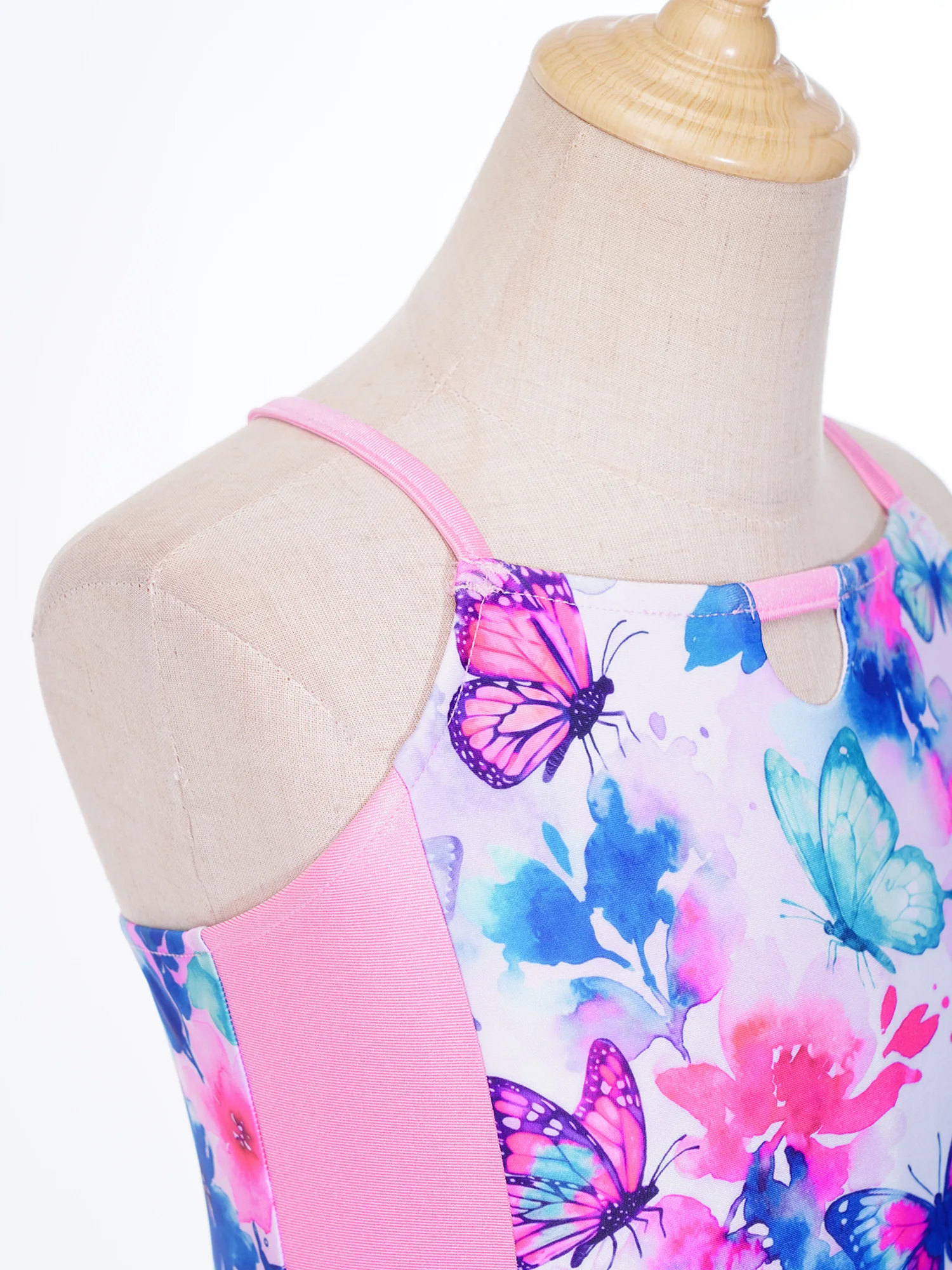 Girls One Piece Swimsuit Pattern Printed Spaghetti Straps Cross Back Bathing Suit Openable Front Button Leotard Swimming Costume