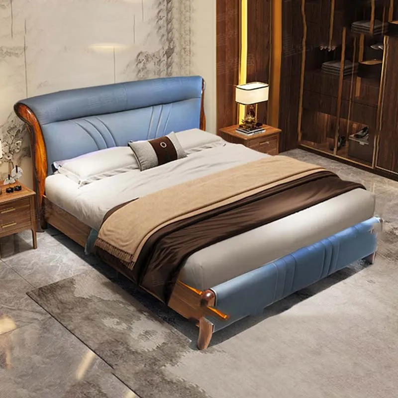 Leather Headboard Double Bed Protector Fluffy Luxury Bedroom Double Bed Storage Adjustable Cama Matrimonial Furniture Home