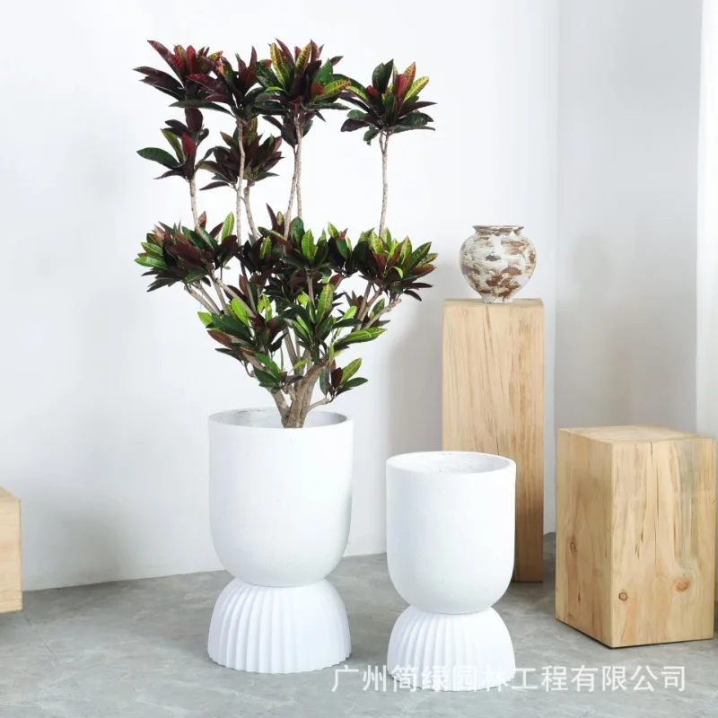 

High-footed living room floor-to-ceiling desktop flower pot Nordic wind fortune tree green plant potted flower pot large diamete