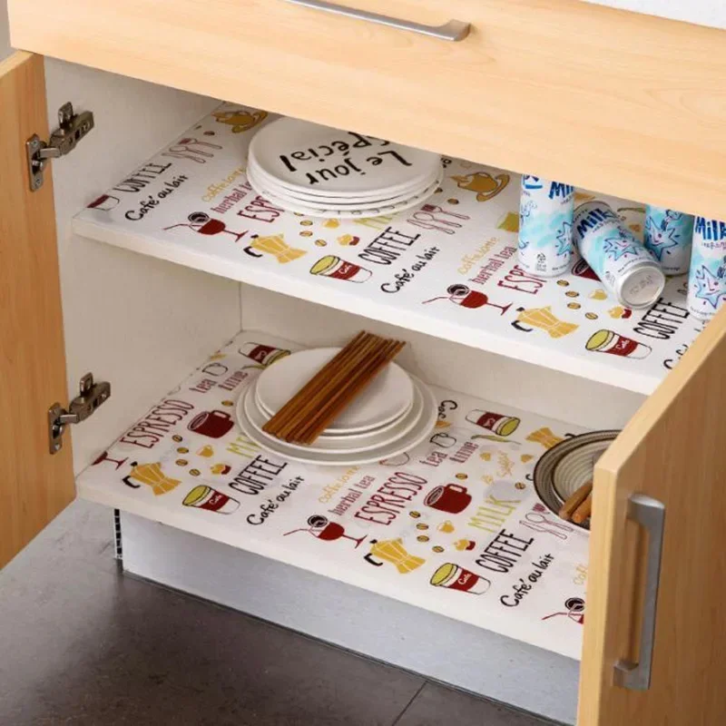 Printed Cabinet Mat Waterproof Kitchen Drawer Mat Drawer Liners for Kitchen Cabinets Fridge Mats Scalable Contact Paper Shelf
