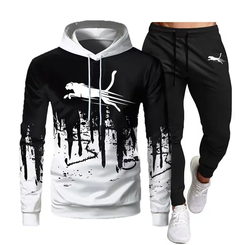 

Autumn Winter New Men's fashion casual Hoodies Sets Tracksuit Sportswear Hooded Sweatpant Pullover Sweatshirts jogging Sportsuit