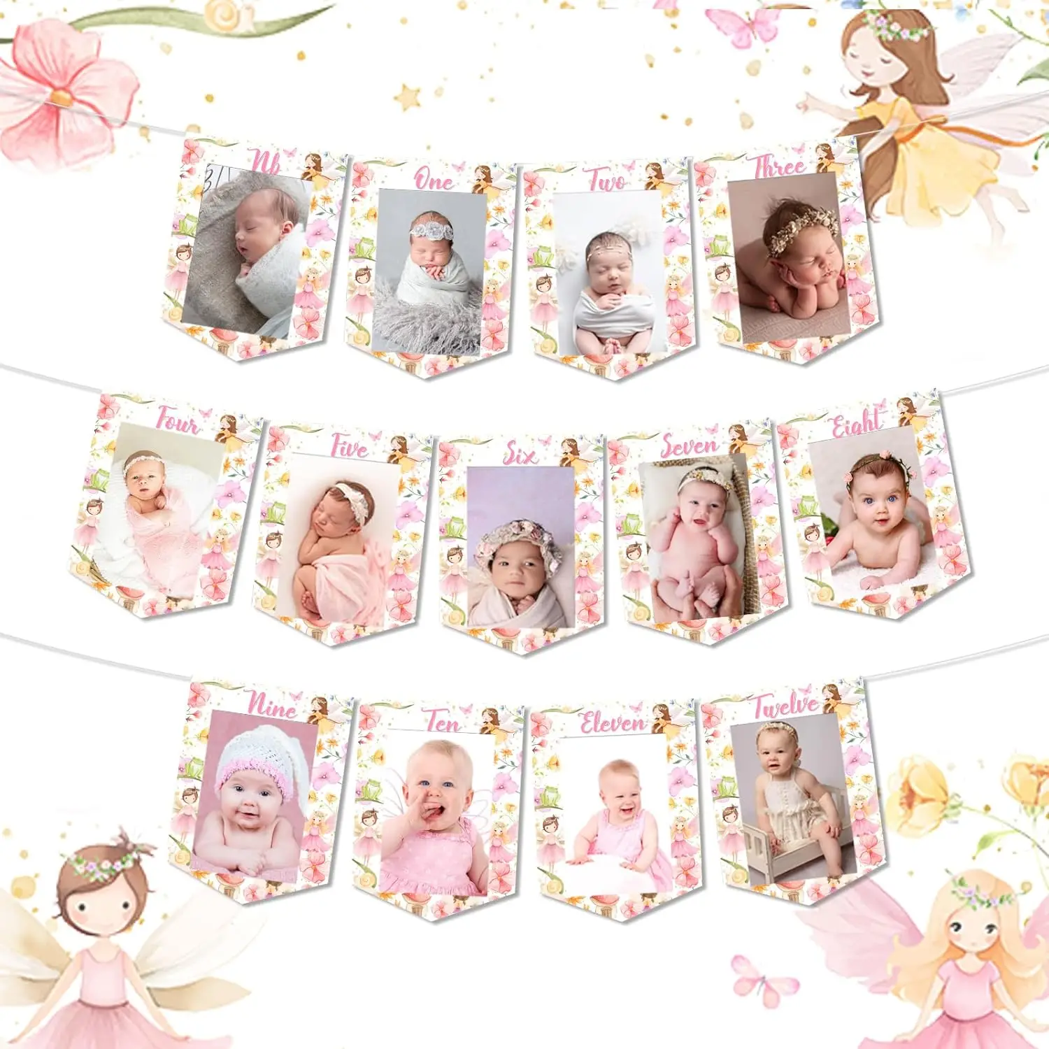 

Fairy 1st Birthday Monthly Photo Banner Floral Fairy One Birthday Party Decor Fairy Tea Party Supplies