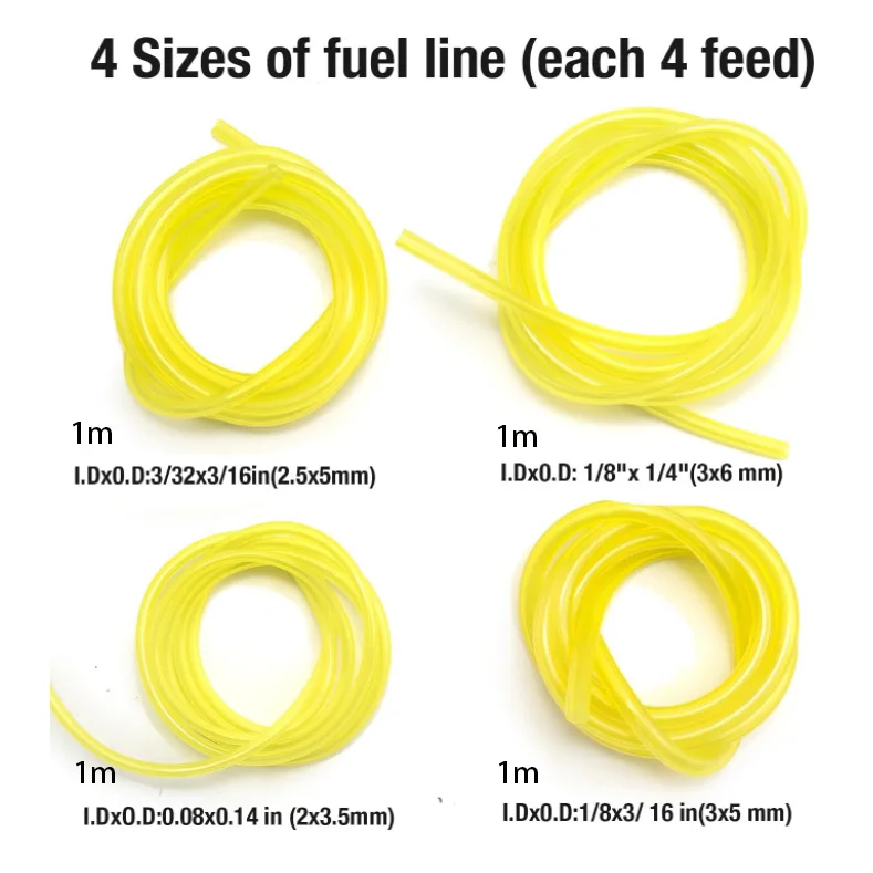 4-Size Fuel Line Tubing Kit with Filters & Primer Bulbs - for Lawn Mower, Chainsaw, and Leaf Blower