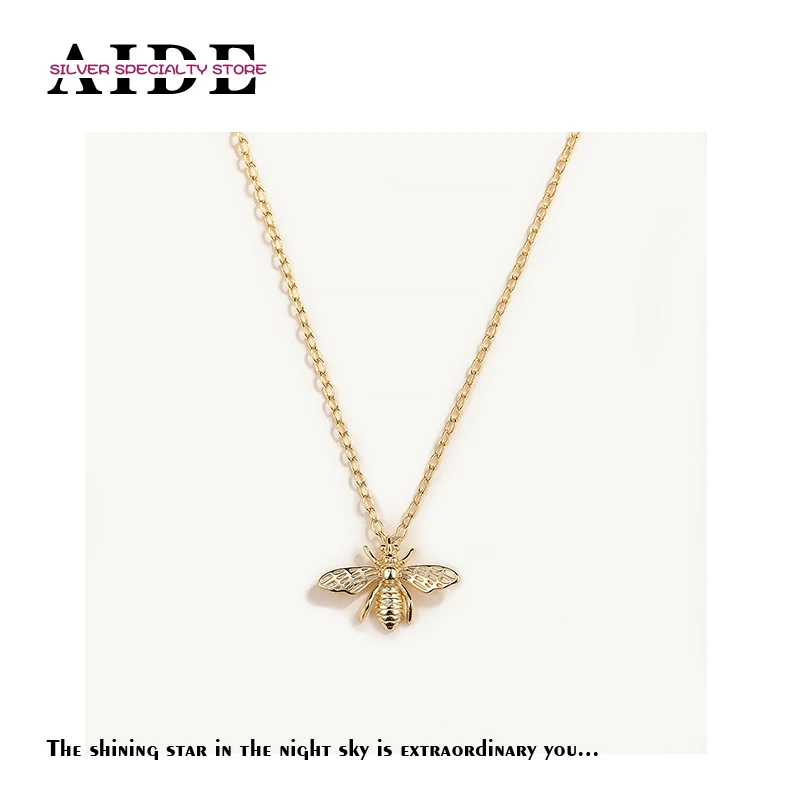 AIDE Ins 925 Sterling Silver Necklace For Women 2022 Jewelry Initial Choker Necklaces Chians Collares Bijoux Collar Bee Pendant