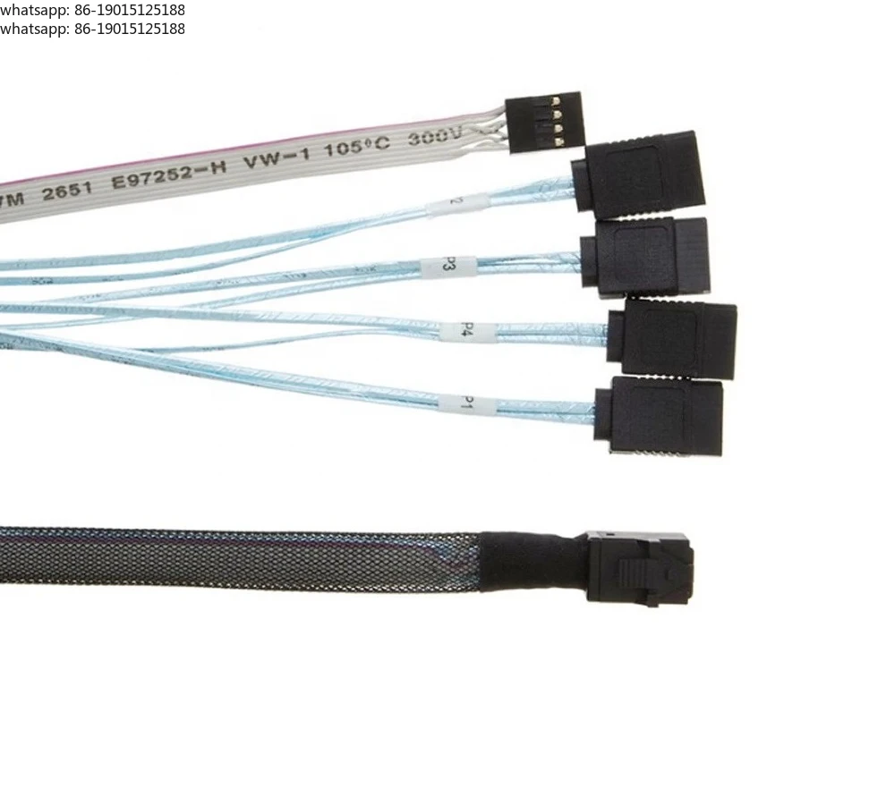 High Quality Mini SAS HD SFF-8643 to SATA 7P x 4 Cable With Sideband length 1m