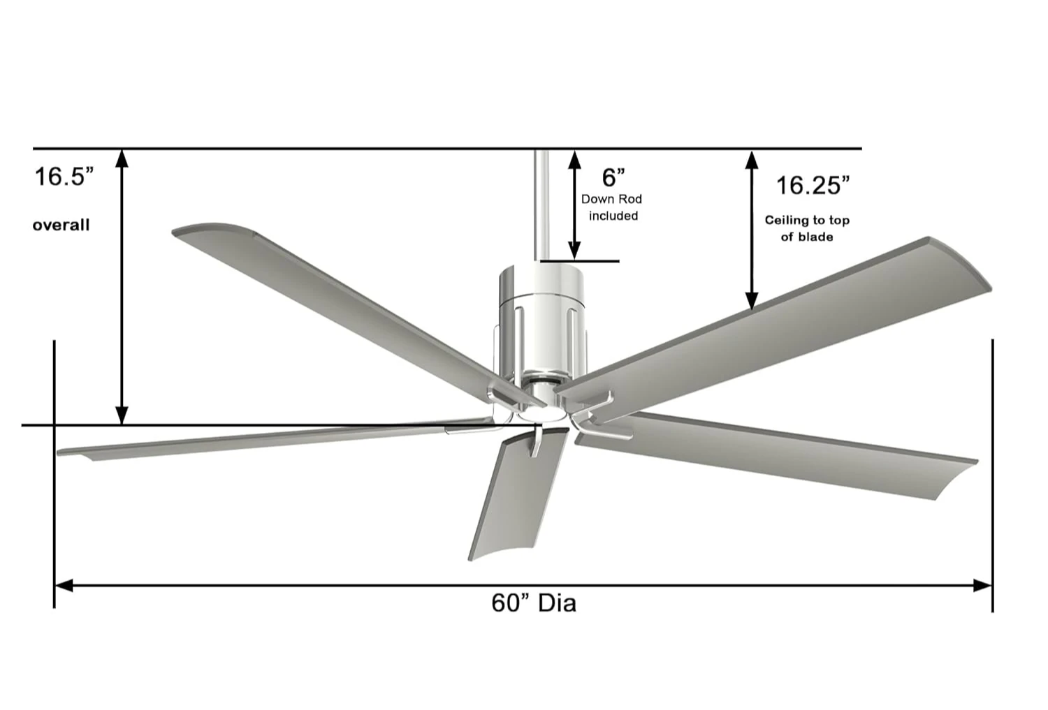 60 Inch Ceiling Fan with Integrated 10W LED Light and DC Motor in Polished Nickel Finish