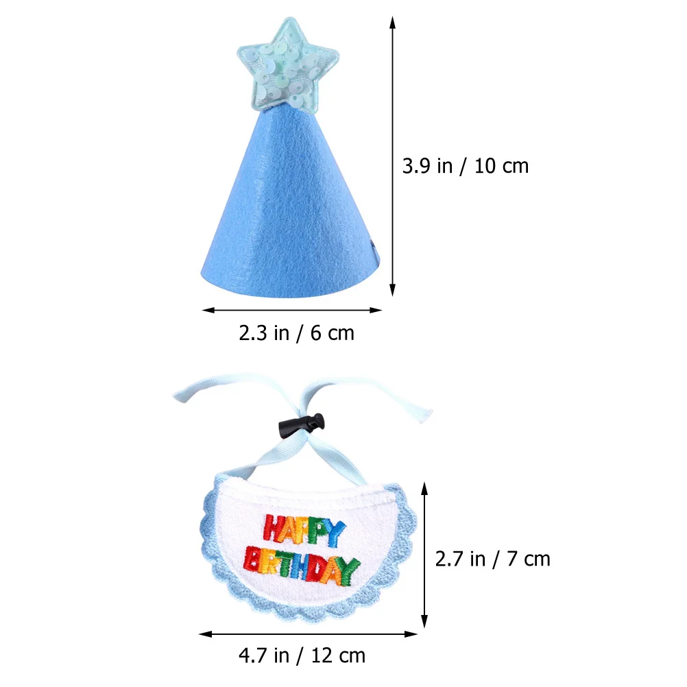 

1Set Pet Birthday Bib Hat Set Decorative Dog Cat Happy Birthday Costume Party Cosplay Photo Props Comfortable Dog Hat Bandana
