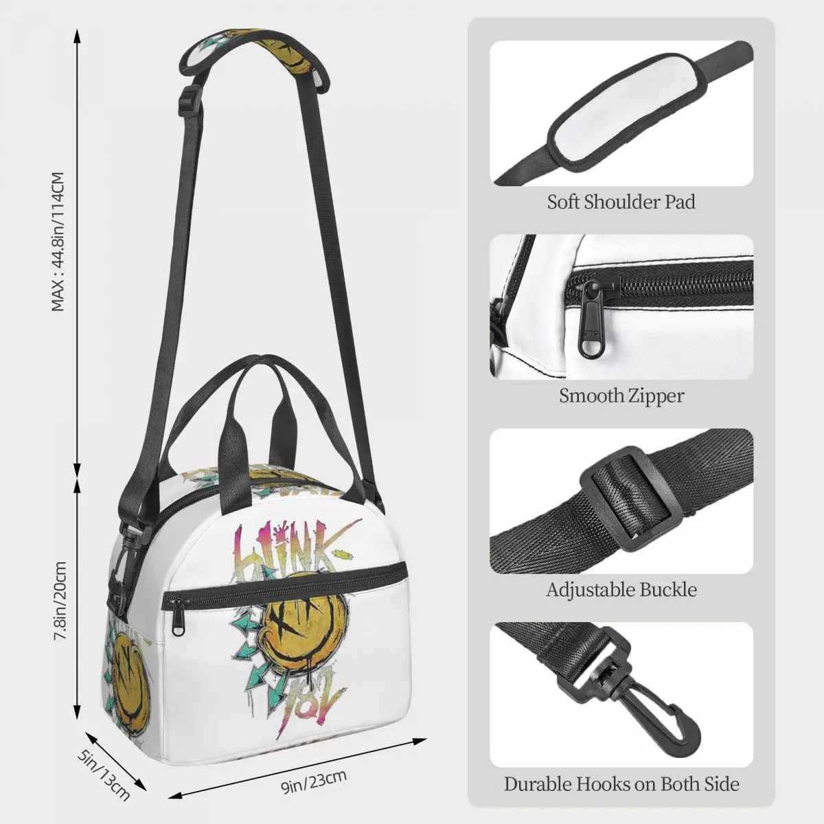 Blink 182 Punk Smile Lunch Bags Insulated Bento Box Portable Lunch Tote Picnic Bags Cooler Bag for Woman Kids