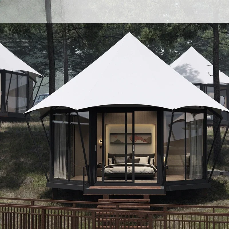 High-end light luxury hotel tents, outdoor scenic spots, large luxury resorts, wild luxury tents