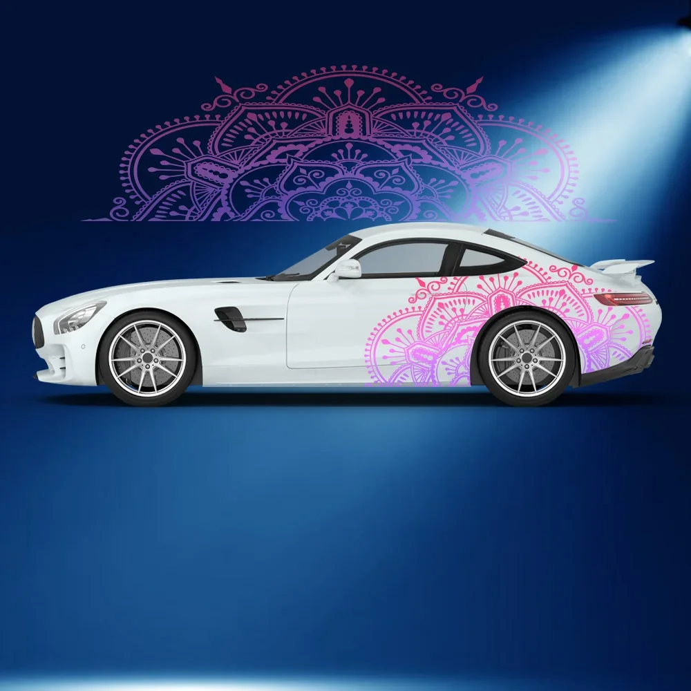 Purple Mandala Flowers Print Car Side Sticker Vinyl Self-adhesive Paper Motorsport Paint Decal Suitable for Truck Suv Decoration view 5