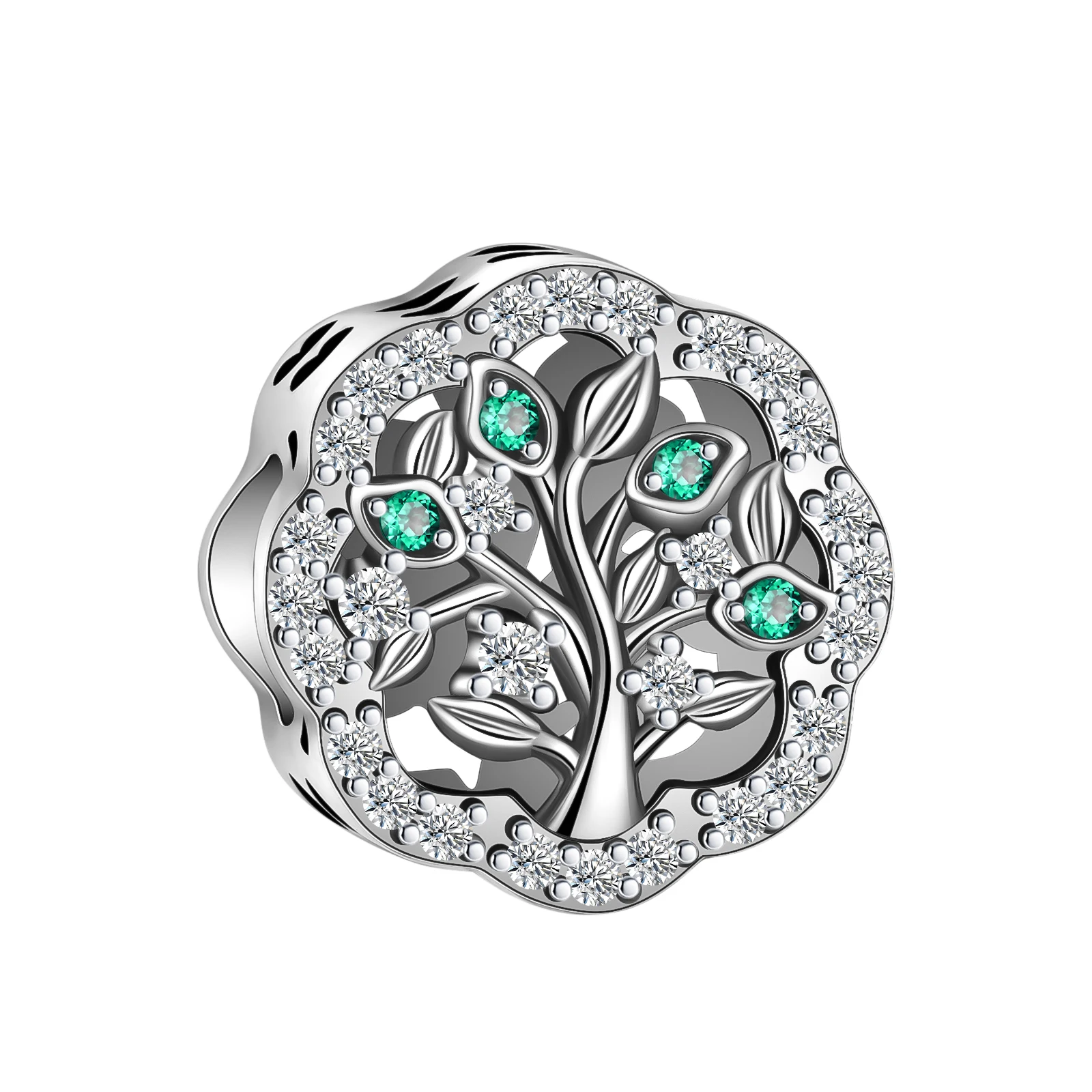 

925 silver round hollow green tree boutique pendant fit pandora original bracelet charm beads necklace Diy female jewelry