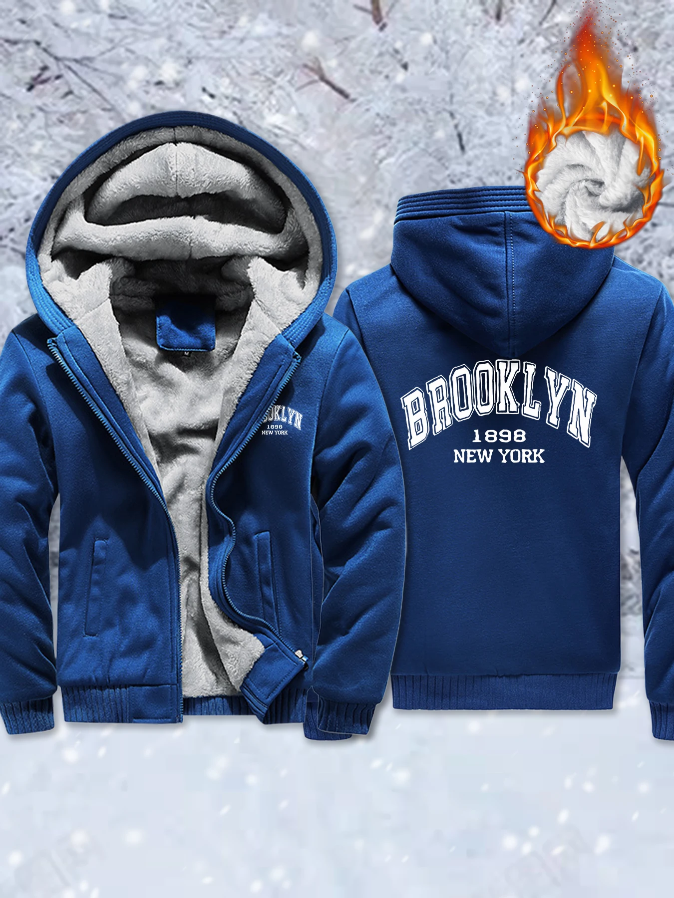 

Brooklyn New York City Usa 1898 Design Men Zipper Hoodie Hip Hop Thicken Coats Street All-Match Jackets Oversized Winter Clothes