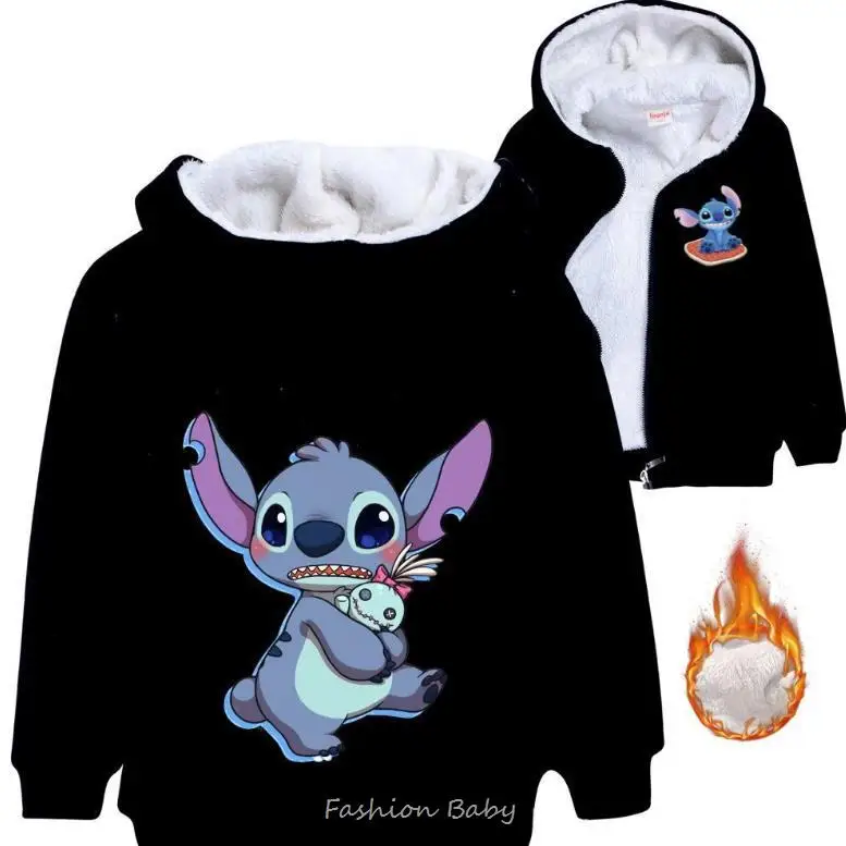 Disney Stitch zima nowe płaszcz z podszewką dziecięce dla chłopców dziewczynki niemowlę zagęszczona ciepła wyściełana kurtka dla dzieci płaszcz