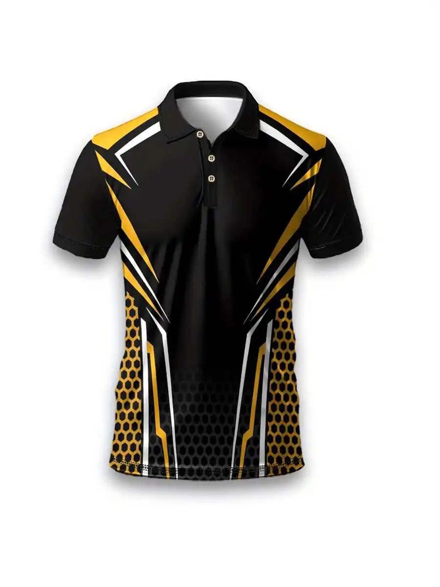Mens 3D Printed Shirt With Honeycomb And Lightning Stripes Pattern Short Sleeve Casual