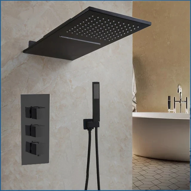 

Комплект душевых приборов для ванной комнаты, набор смесителей T, несколько термостатических смесителей для душа, настенный матовый черный дождевой водопад, душевая система