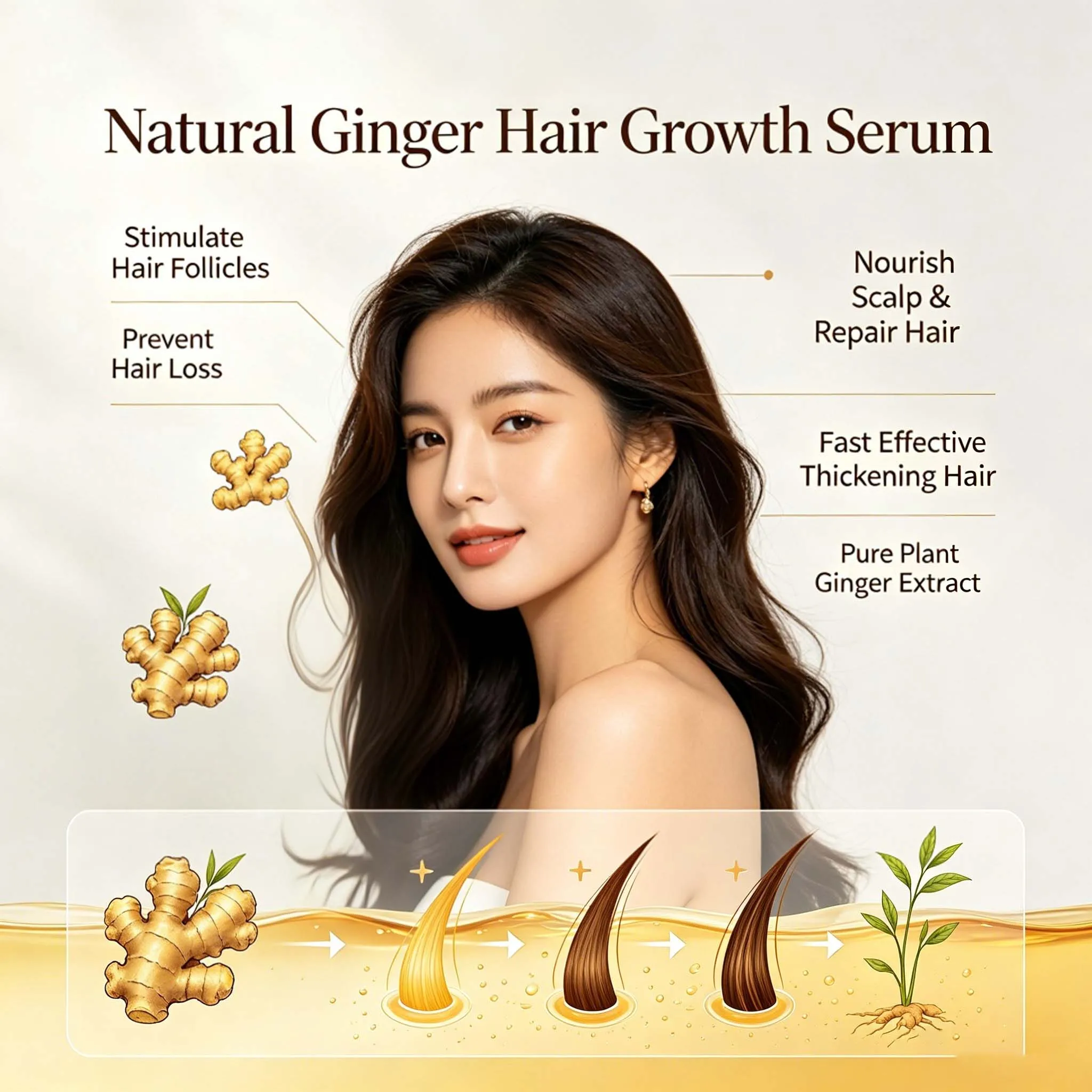 Ginger Oil Hair Booster Serum Spray Nourish Scalp Hair Follicles Refresh Control Oil Strengthen Hair Roots Nutrient Solution
