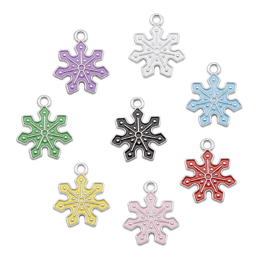 8PCS Enamel Christmas Snowflake Charms Zinc Alloy Handmade Xmas Decor Necklace Pendant Bracelet Earrings Jewelry Accessory