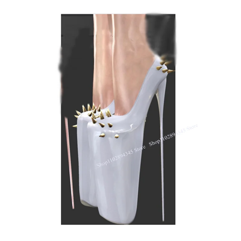 Black Slip On Rivet Leather Pumps Round Toe Thin High Heel Fashionable Cool Sexy Western Summer Woman Shoes Zapatillas Mujer