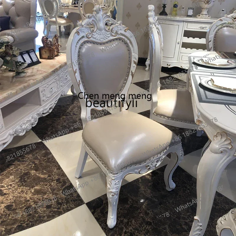 

B178 European solid wood leather dining chair American antique pearl white ebony champagne, furniture cloth wood chair