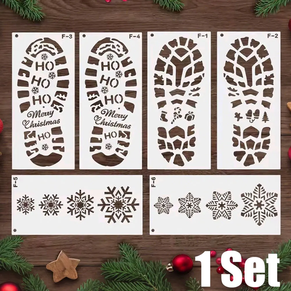 6 قطعة عيد الميلاد البصمة ندفة الثلج الاستنسل سانتا كلوز بصمة اللوحة قالب سجل القصاصات التلوين النقش ألبوم عيد الميلاد ديكور #5
