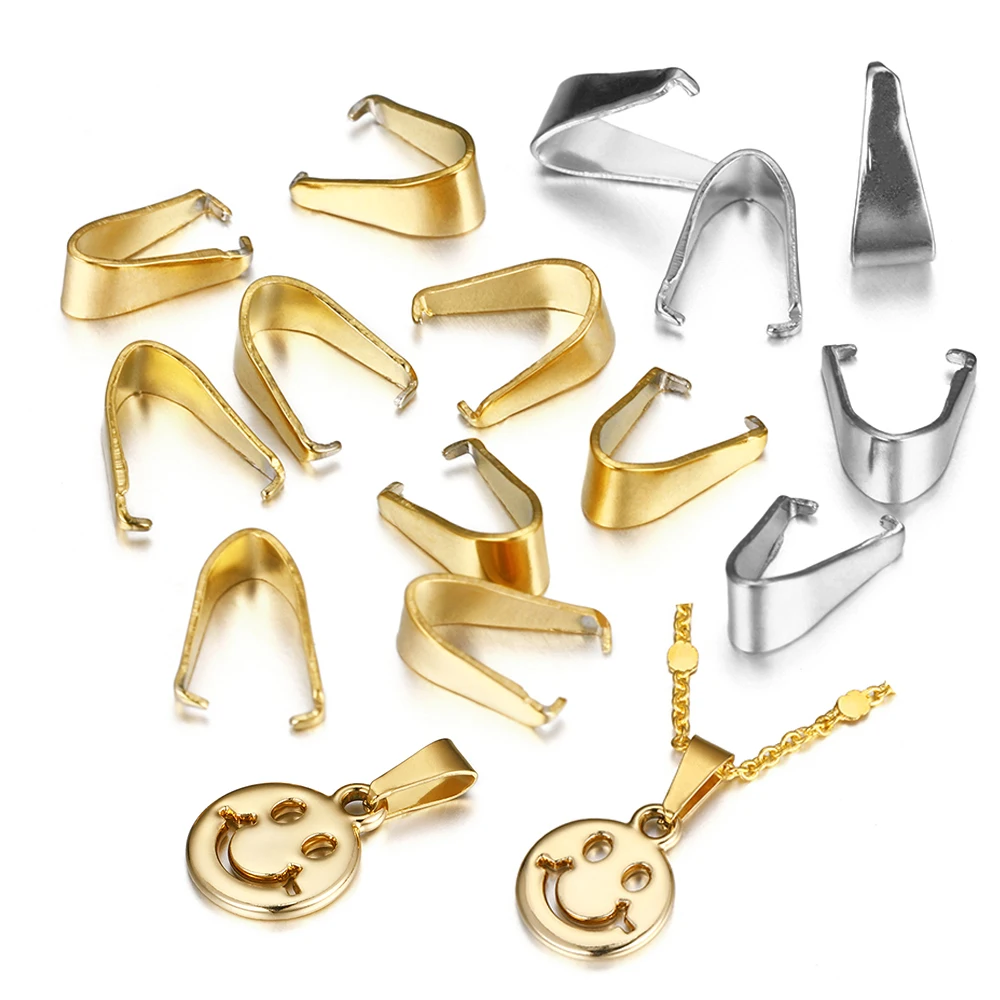 100pcs/50pcs Gold Color Stainless Steel Pendant Clip Pinch Bail Clasp Connectors for DIY Jewelry Making Clasps Wholesale