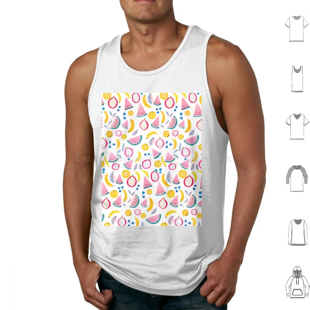 Fruit Salad Tank Tops Print Cotton Gouache Floral Floral Pattern Flowers Flower Nature Boho Bohemian Beach Tropical