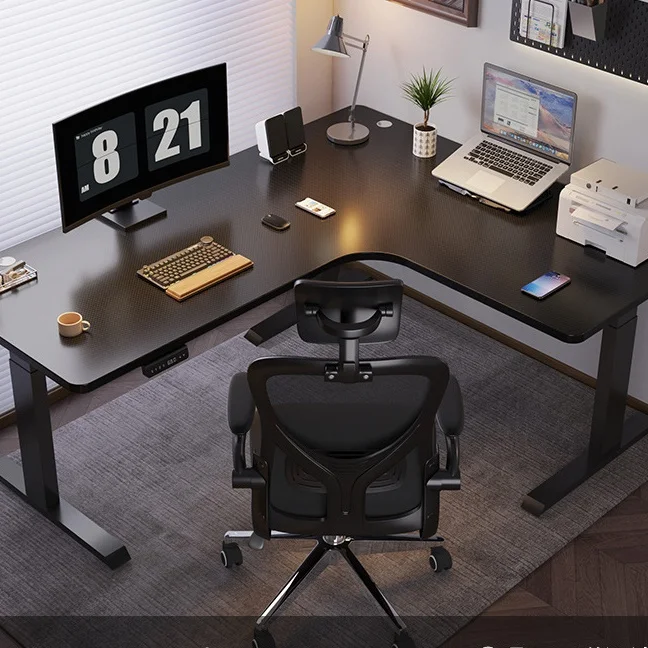 L-shape Electric Height Adjustable Office Computer Desk L Shape Standing Computer Desk Height Adjustable Workstation