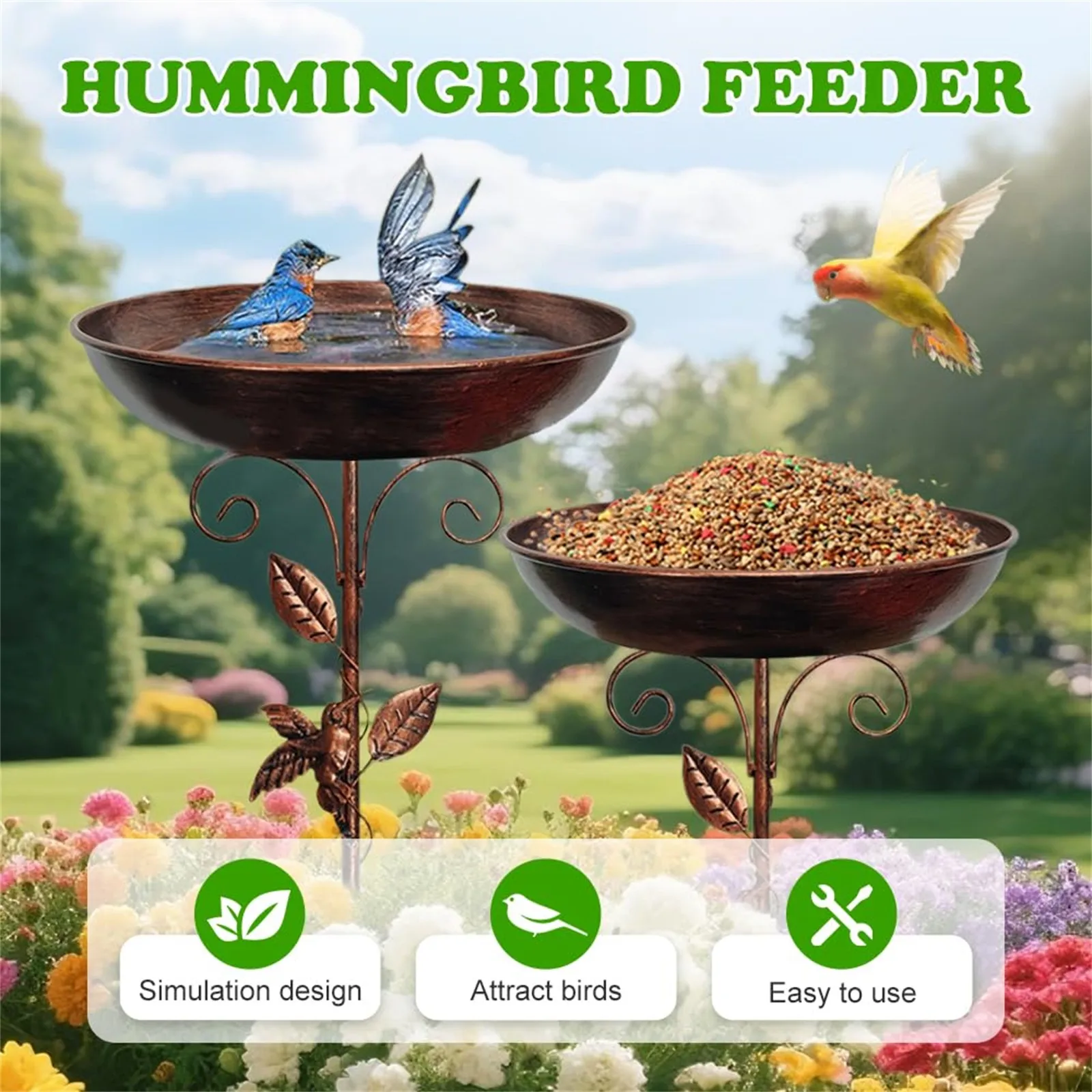 

New Garden Birdbath Sturdy Iron Outdoor Bird Bath for Outside Vintage Standing Birdbath Bowl for Outdoor Garden Patio Yard