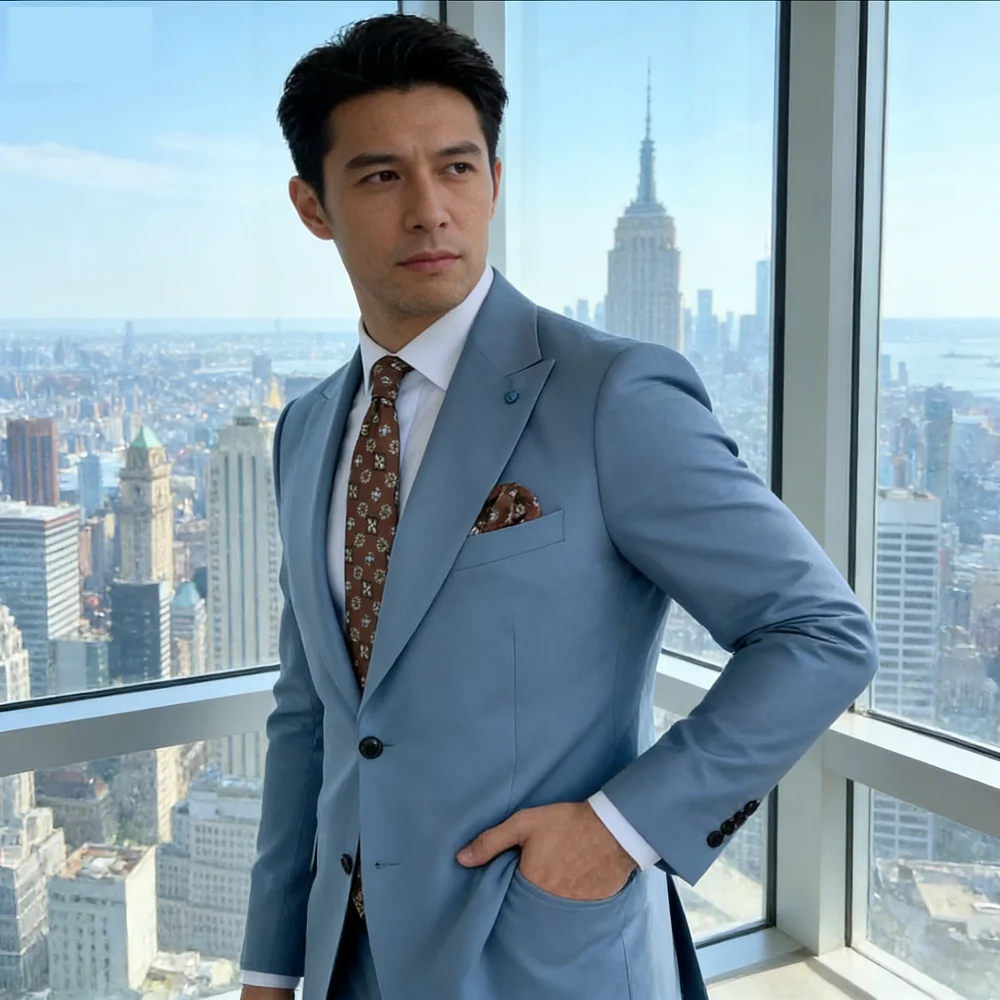 

Men's Two-Piece Formal Business Terno De Moda with Neck Tie Wedding Dress Code Jacket Pants Set