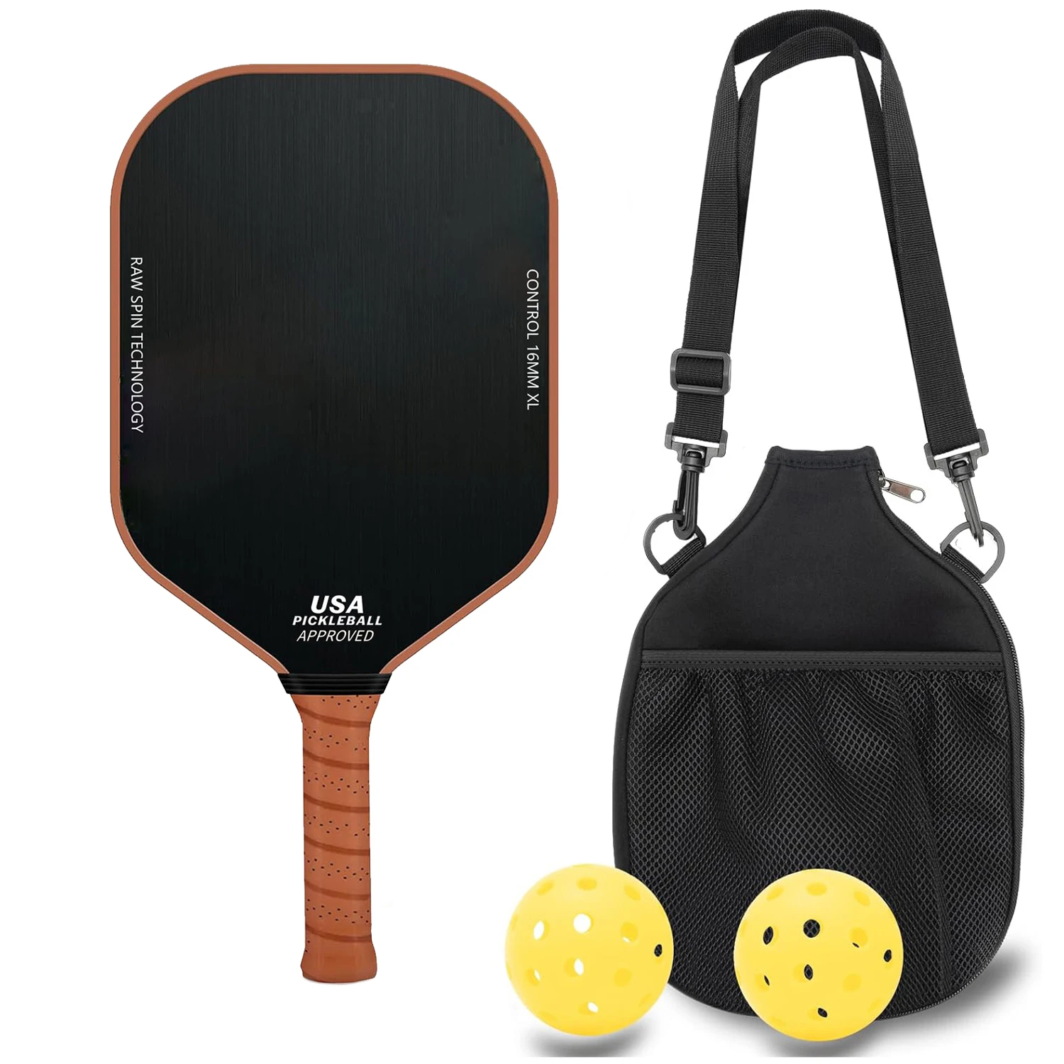 Pickleball racket carbon fiber raw carbon high grain texture surface T700 16mm polymer honeycomb core USAPA standard pickleball