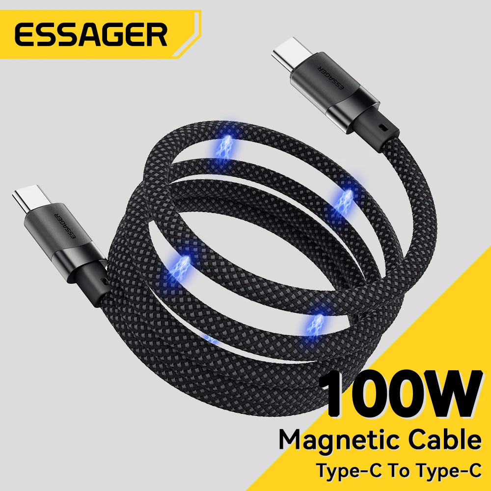 Essager Essager USB C do C 100W Magnetyczny kabel do szybkiej ładowarki do iPhone'a 15 65W Typ C do C Przewód do ładowania danych do laptopa Samsung