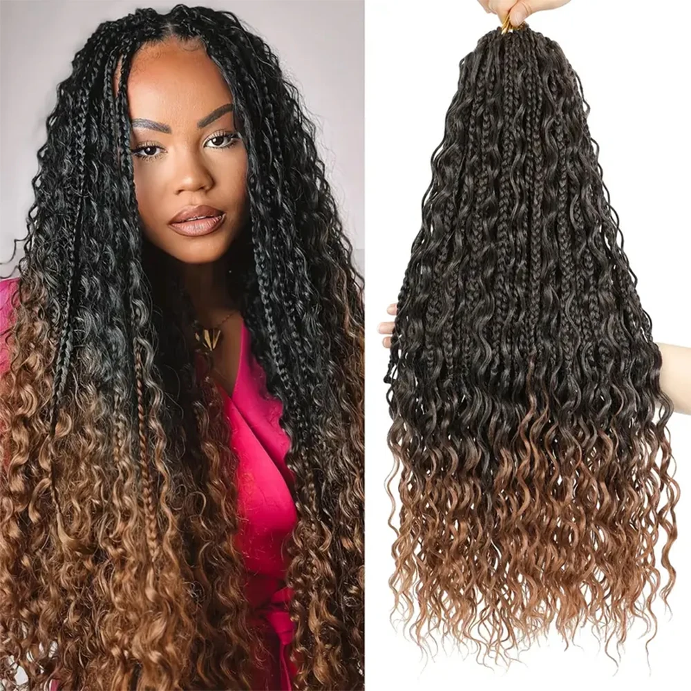 

18inch Goddess Boho Box Braids Crochet Hair Extensions Synthetic wig preloaded Faux Locs Curly Braiding for Women Hair Extension