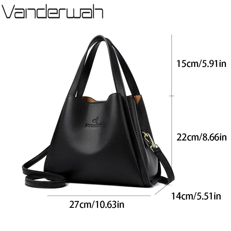 VANDERWAH Echt Merk Zacht Leer Top-handvat Tassen Vrouwelijke Handtassen Vrouwen Schouder Crossbody Bakken Messenger Bag 3-laags Sac