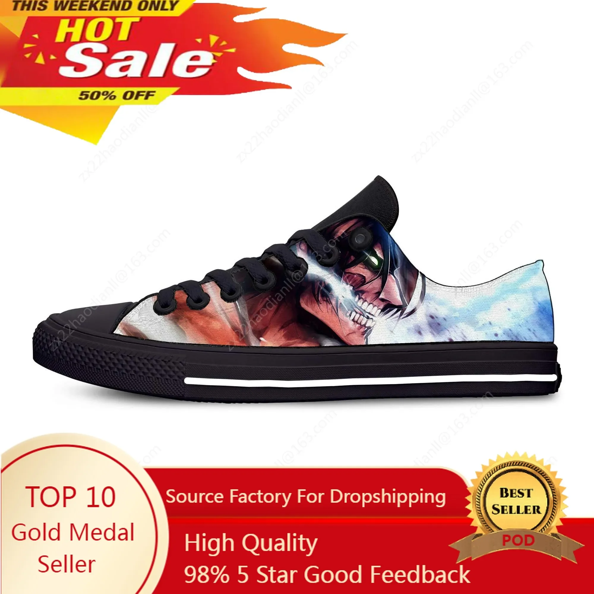 

Hot Anime Attack on Titan Lightweight Cloth 3D Print Funny Fashion Low Top Canvas Shoes Mens Womens Casual Breathable Sneakers