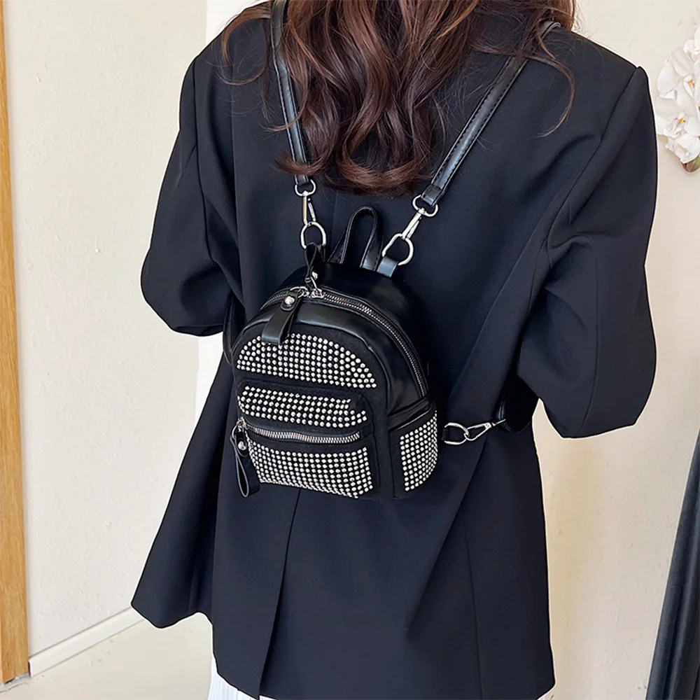 Rhinestone Backpack Fashionable Women's Style Trendy And Versatile For Casual And Trendy Small Backpack With Soft Surface