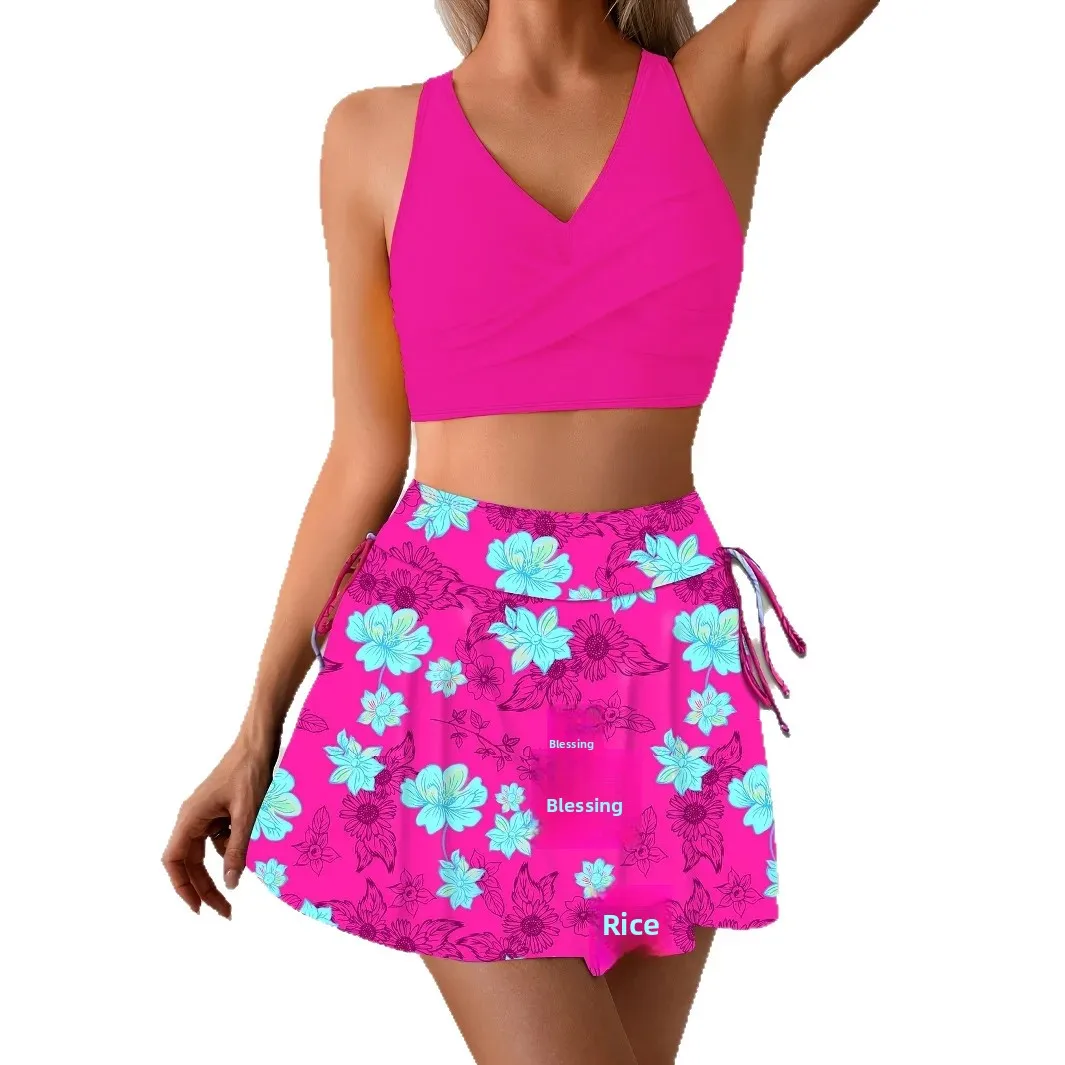 セクシーなプリントビキニ水着女性のカバーアップショートスカートビーチホリデービーチウェア快適な通気性速乾性水着