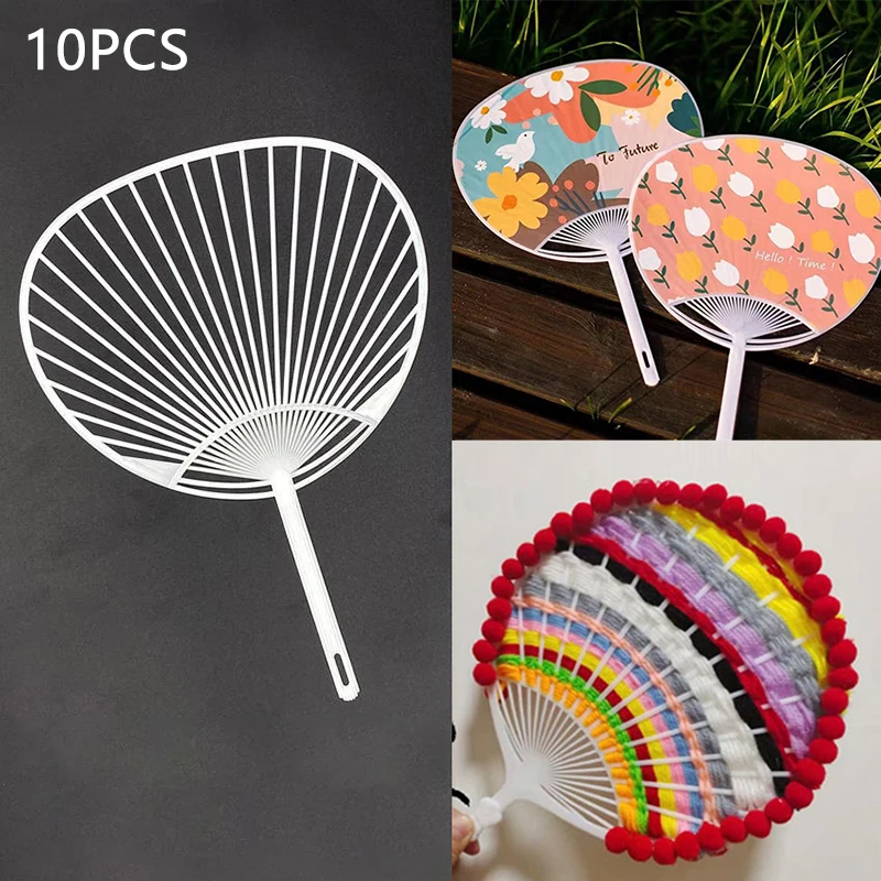 10-Piece White Plastic Creative Durable Japanese Fan Uchiwa DIY Kit Hand-held Fan Framework For DIY Crafts Hand Fan Making