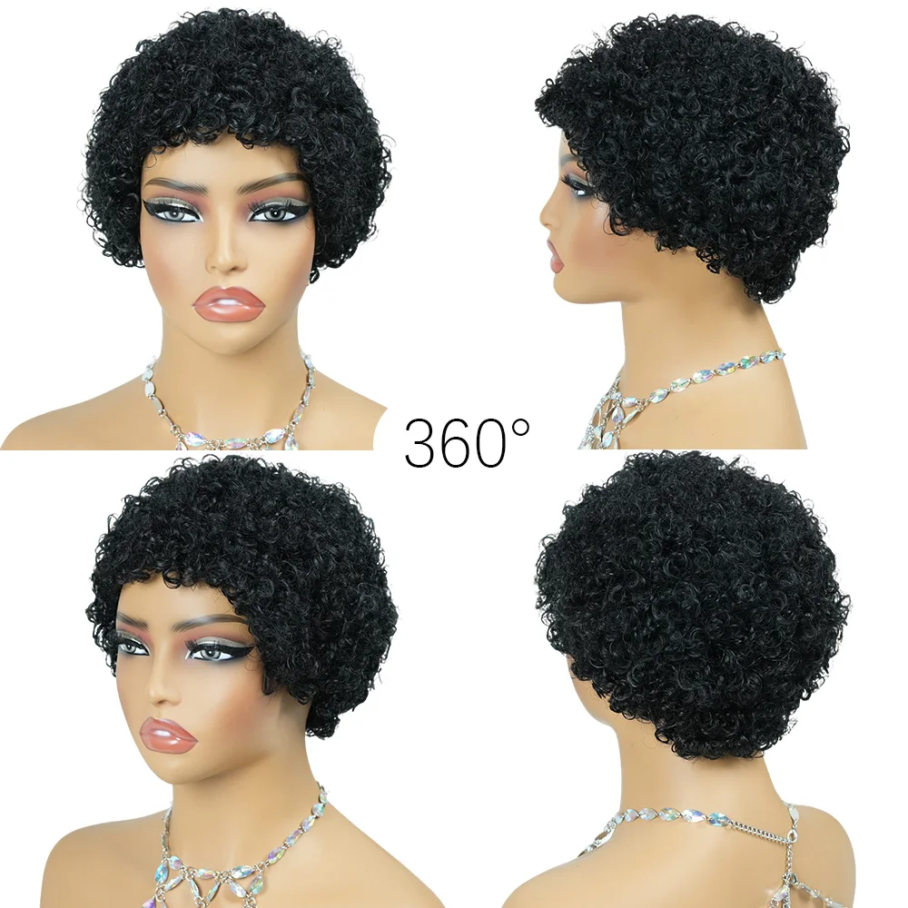 Men's Wig Pixie Cut Human Hair Afro Curly Hair wig Black Hair Color Machine Made Length 6 Inches Density 180% Suitable For Daily - Image 5