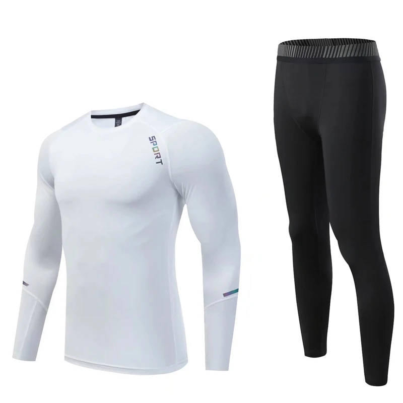 

Thermal underwear Men White Shirt Long Tights Compression Leggings Winter Warm Base Layer Long Johns Compression sport suit