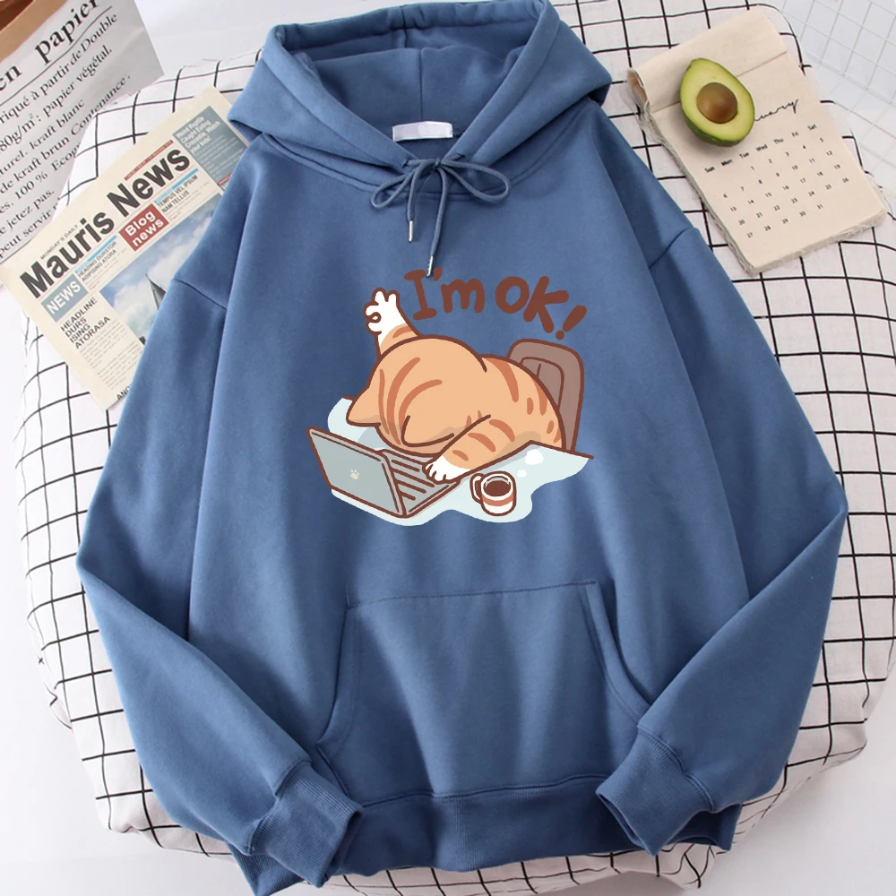 Cartoon Cat I Can Continue Working Hoodies Mens Cartoons Big Size Hoodie Harajuku Fur-Liner Hoody Fashion S-Xxl Clothes